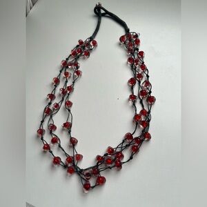 Red Bead Multi-Strand Necklace